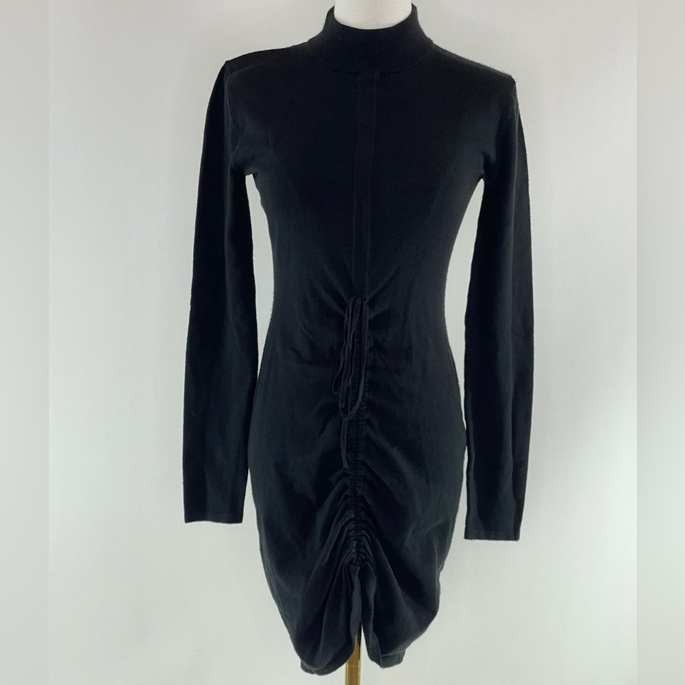 Ronny Kobo x RTR Ruched Turtleneck Sweater Mini Dress in Black, XS